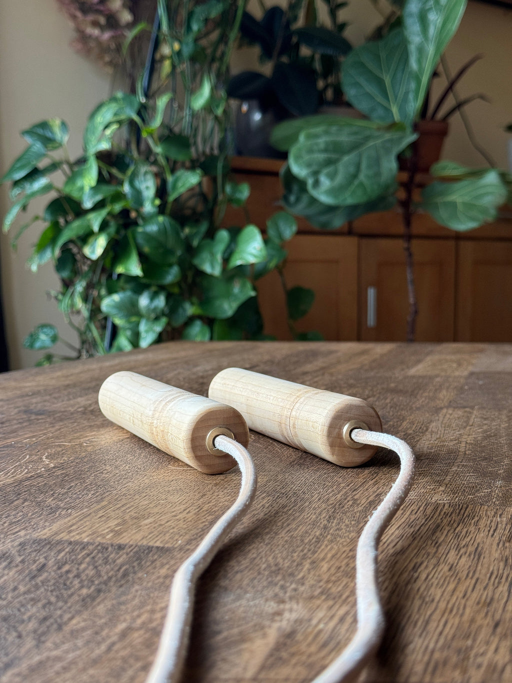 Premium Leather Skipping Rope - Wooden Handles (Maple, Walnut, Smoked Oak)